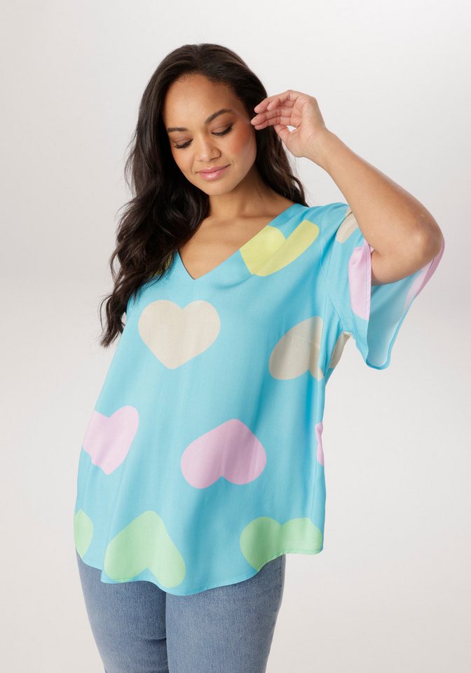 Aniston PLUS Schlupfbluse mit farbigen Herzen bedruckt- jedes Teil ein Unikat - NEUE KOLLEKTION von Aniston PLUS