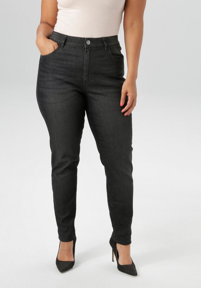 Aniston PLUS Skinny-fit-Jeans regular waist - in dezenter Used-Waschung - NEUE KOLLEKTION von Aniston PLUS