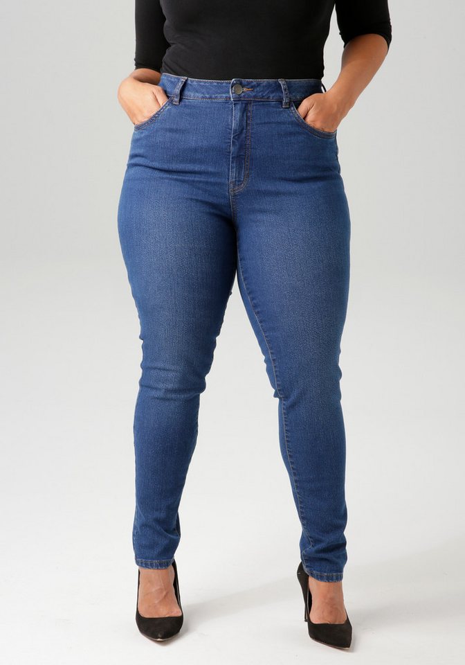 Aniston PLUS Skinny-fit-Jeans regular waist - in dezenter Used-Waschung - NEUE KOLLEKTION von Aniston PLUS