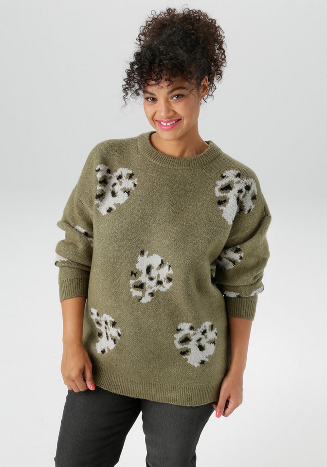 Aniston PLUS Strickpullover mit eingestrickten Herzchen in Animalprint von Aniston PLUS