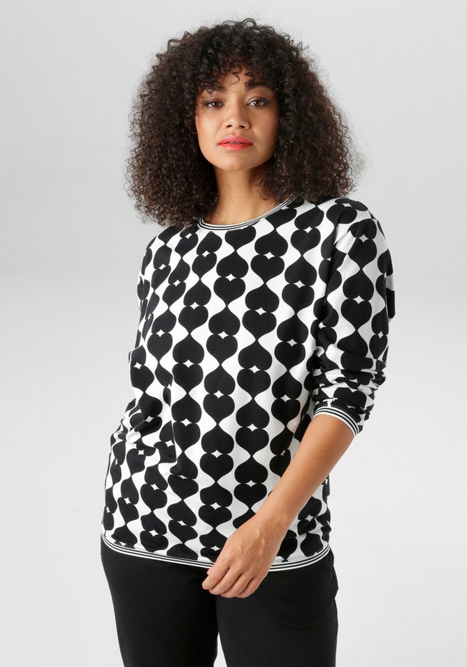Aniston PLUS Sweatshirt mit großflächigem, Herzdruck von Aniston PLUS
