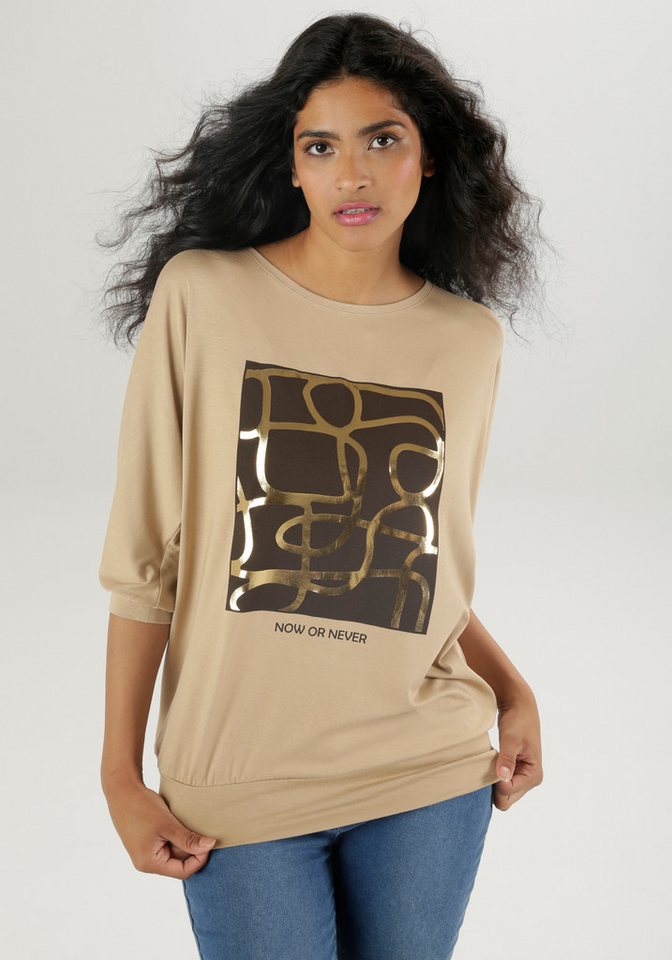 Aniston SELECTED Fledermausshirt mit goldfarbenem Folienprint von Aniston SELECTED