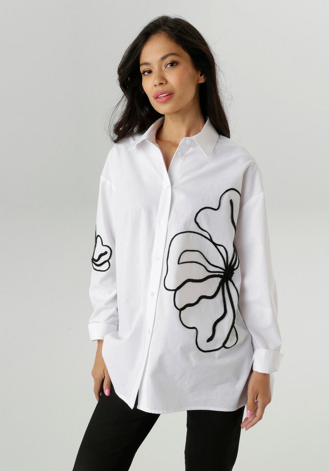 Aniston SELECTED Hemdbluse mit Bordüren-Zierbändern aufgesetzte Blüten - NEUE KOLLEKTION von Aniston SELECTED