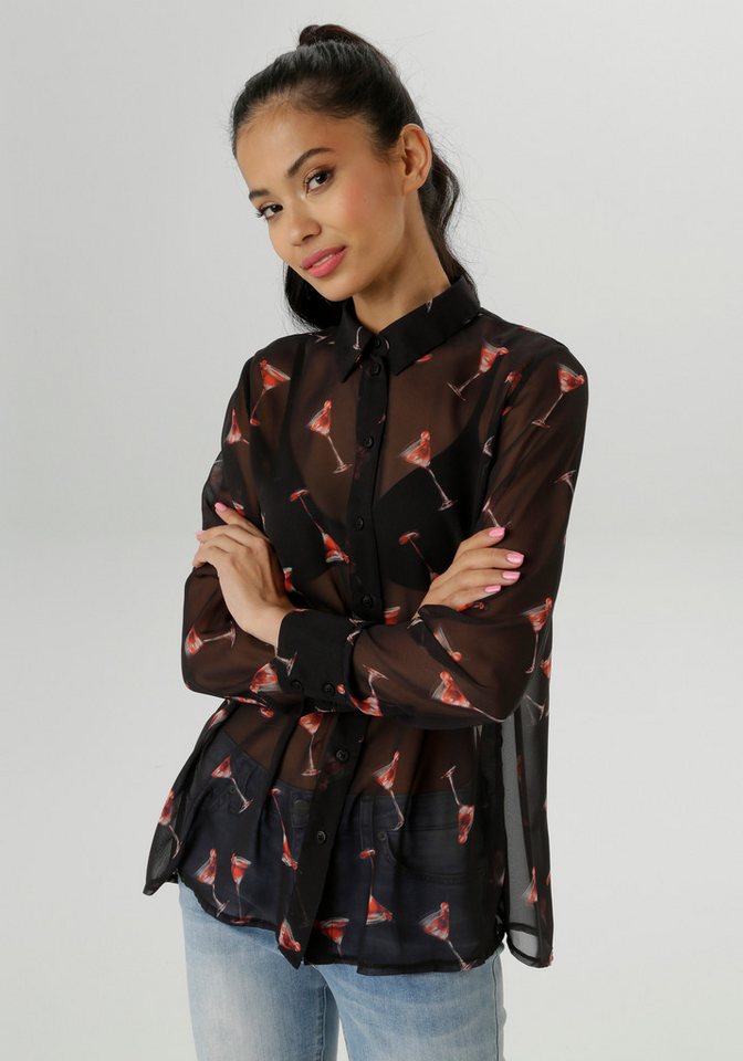 Aniston SELECTED Hemdbluse mit trendigen Martini-Gläsern bedruckt von Aniston SELECTED