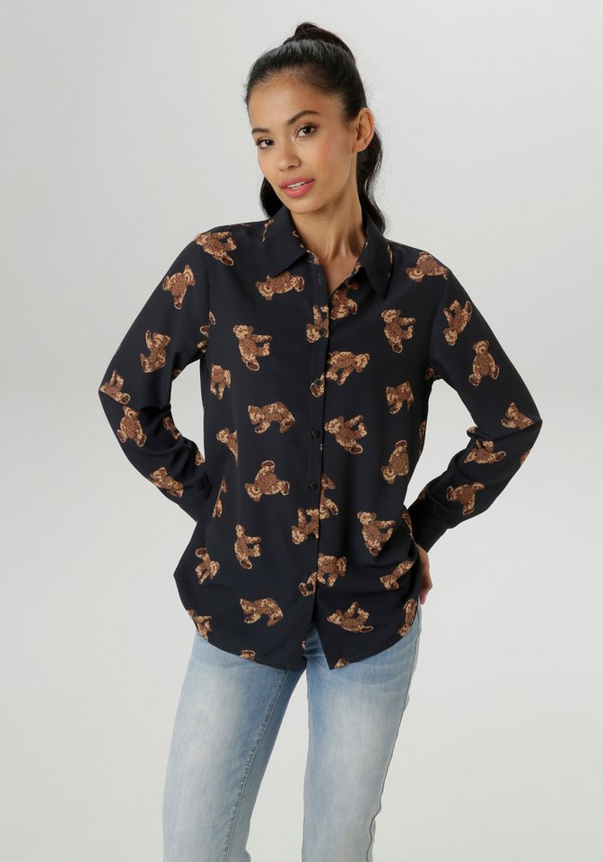 Aniston SELECTED Hemdbluse mit trendigen Teddybärchen bedruckt - NEUE KOLLEKTION von Aniston SELECTED