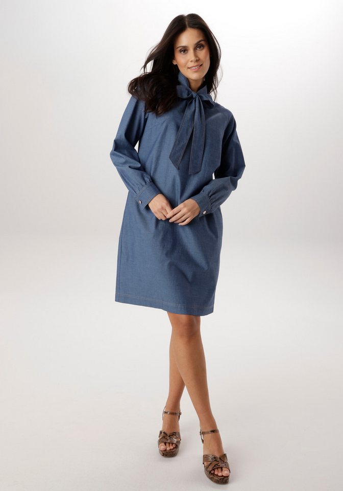 Aniston SELECTED Jeanskleid mit fixierter Schluppe zum Binden am V-Ausschnitt - NEUE KOLLEKTION von Aniston SELECTED