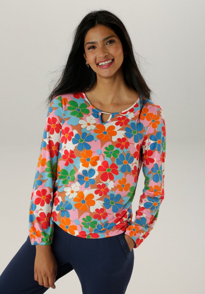 Aniston SELECTED Langarmshirt mit Cut-out und farbenfrohem Blütendruck von Aniston SELECTED