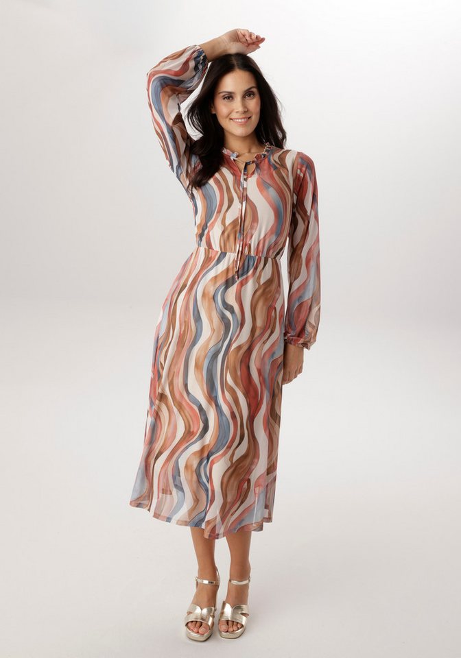 Aniston SELECTED Midikleid V-Ausschnitt mit Rüschen und Bindebändern - NEUE KOLLEKTION von Aniston SELECTED