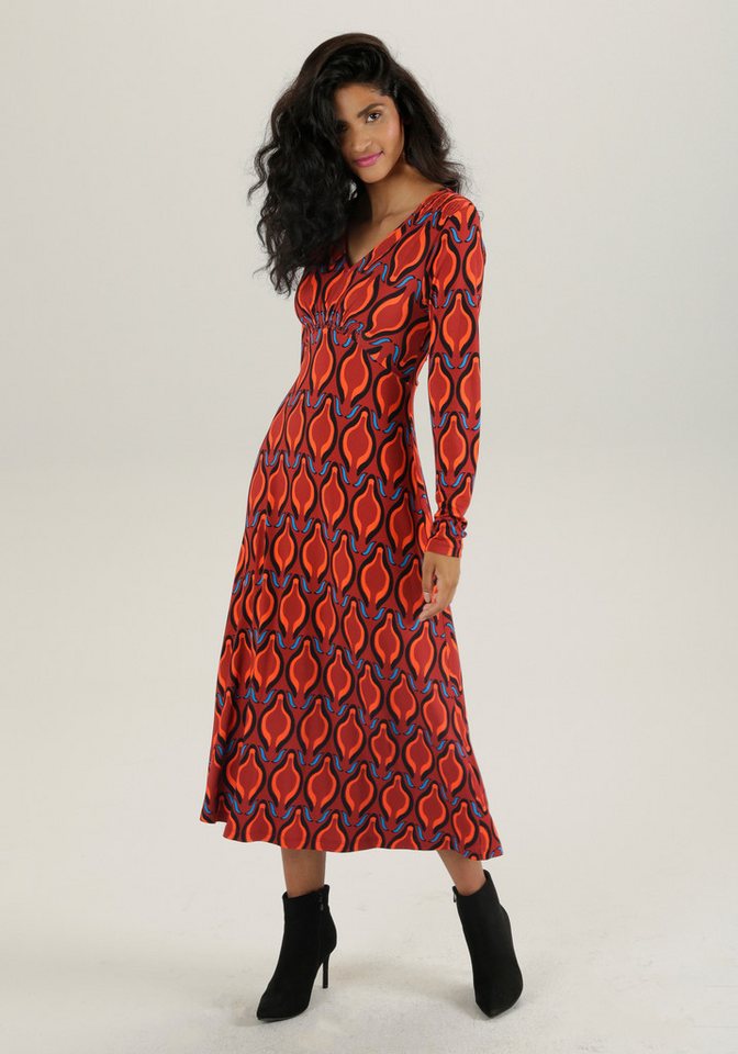 Aniston SELECTED Midikleid mit Smok-Einsätzen und Retro-Druck von Aniston SELECTED