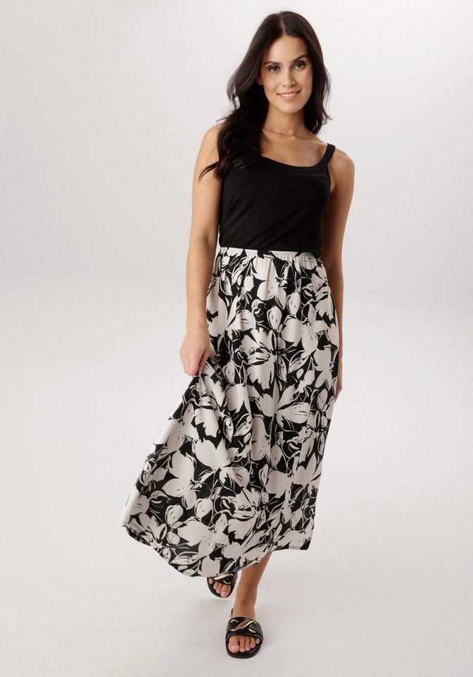 Aniston SELECTED Sommerkleid unifarbenes Shirtteil und geblümten Rockteil - NEUE KOLLEKTION von Aniston SELECTED