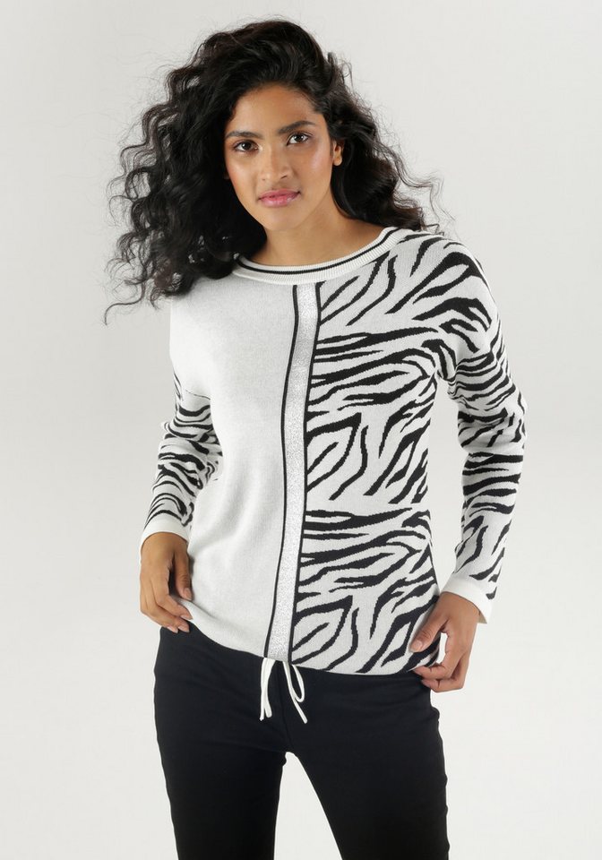 Aniston SELECTED Strickpullover mit Tunnelzug am Saum und glänzendem Band von Aniston SELECTED
