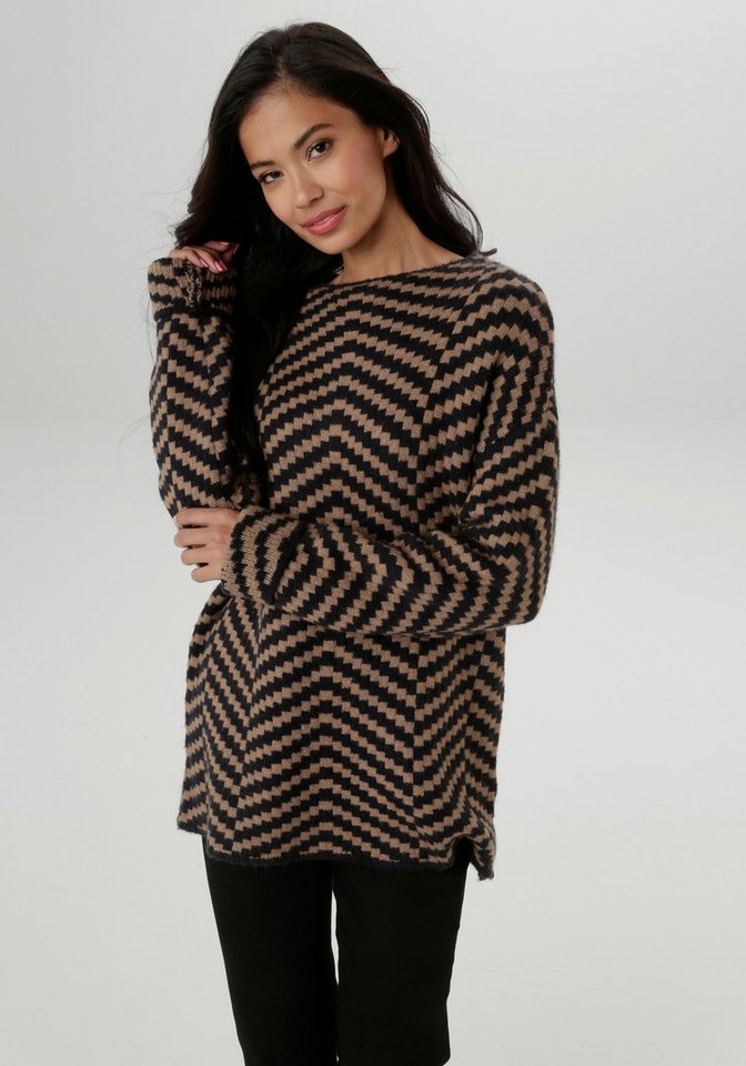 Aniston SELECTED Strickpullover mit eingestrickter Zick-Zack-Allover-Musterung - NEUE KOLLEKTION von Aniston SELECTED