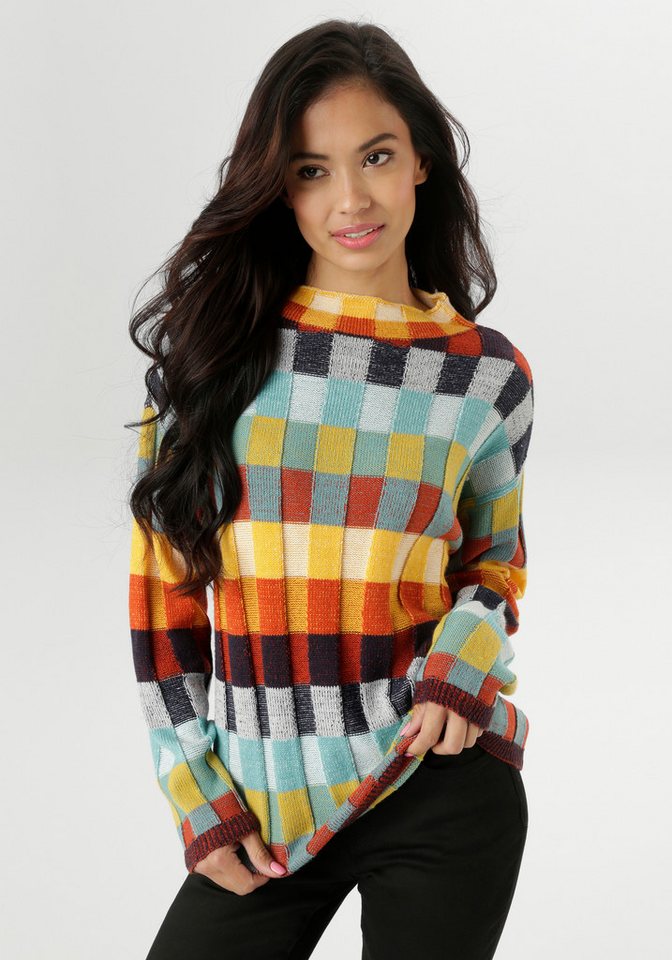 Aniston SELECTED Strickpullover mit mehrfarbig strukturierten Karomuster - NEUE KOLLEKTION von Aniston SELECTED