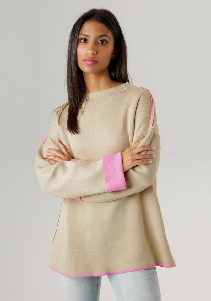 Aniston SELECTED Strickpullover mit rosafarbenen Zierkanten von Aniston SELECTED