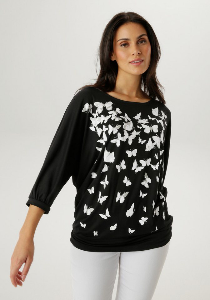 Aniston SELECTED T-Shirt vorne mit filigranen Schmetterlingen bedruckt - NEUE KOLLEKTION von Aniston SELECTED