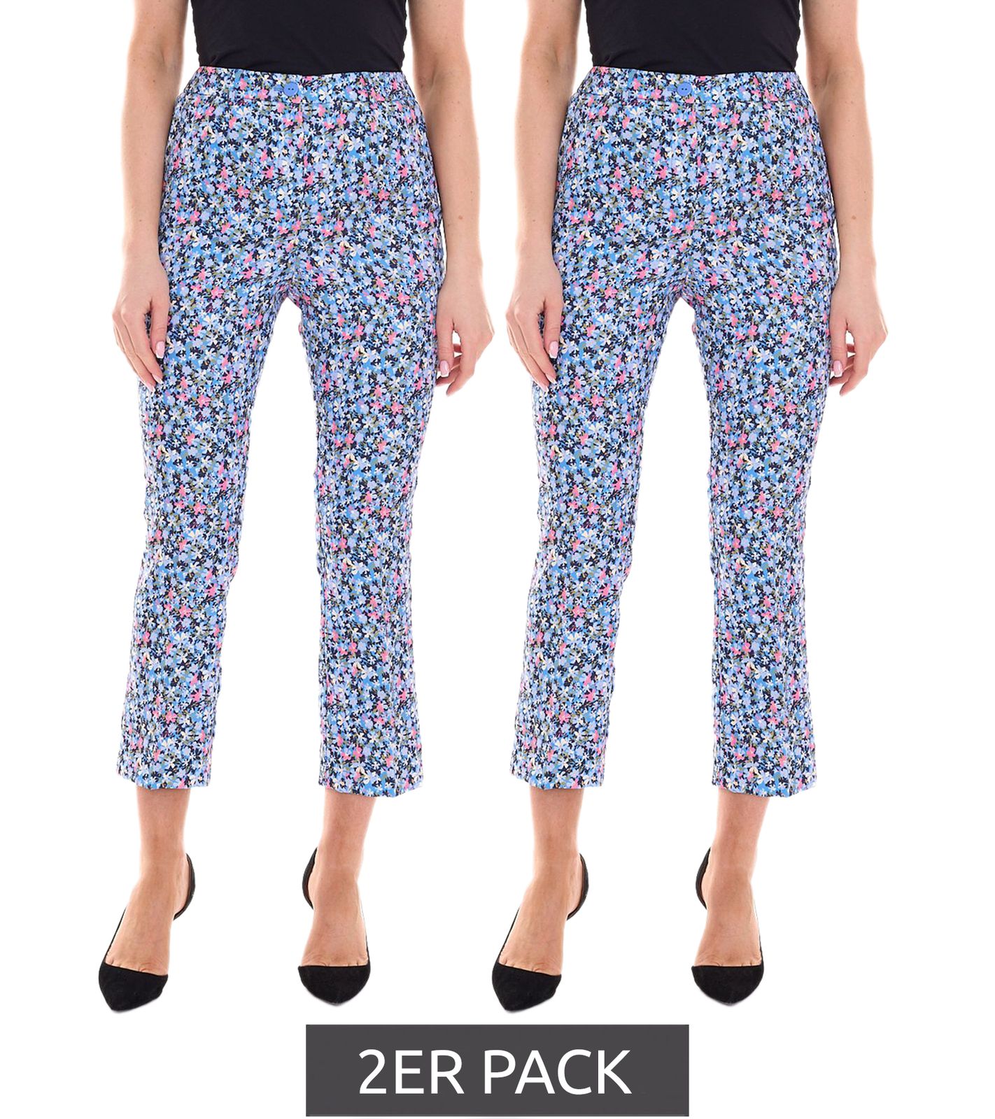2er Pack Aniston CASUAL Damen 7/8-Hose lässige Sommer-Hose mit Blümchen-Muster Sparpack 17521410 Blau von Aniston