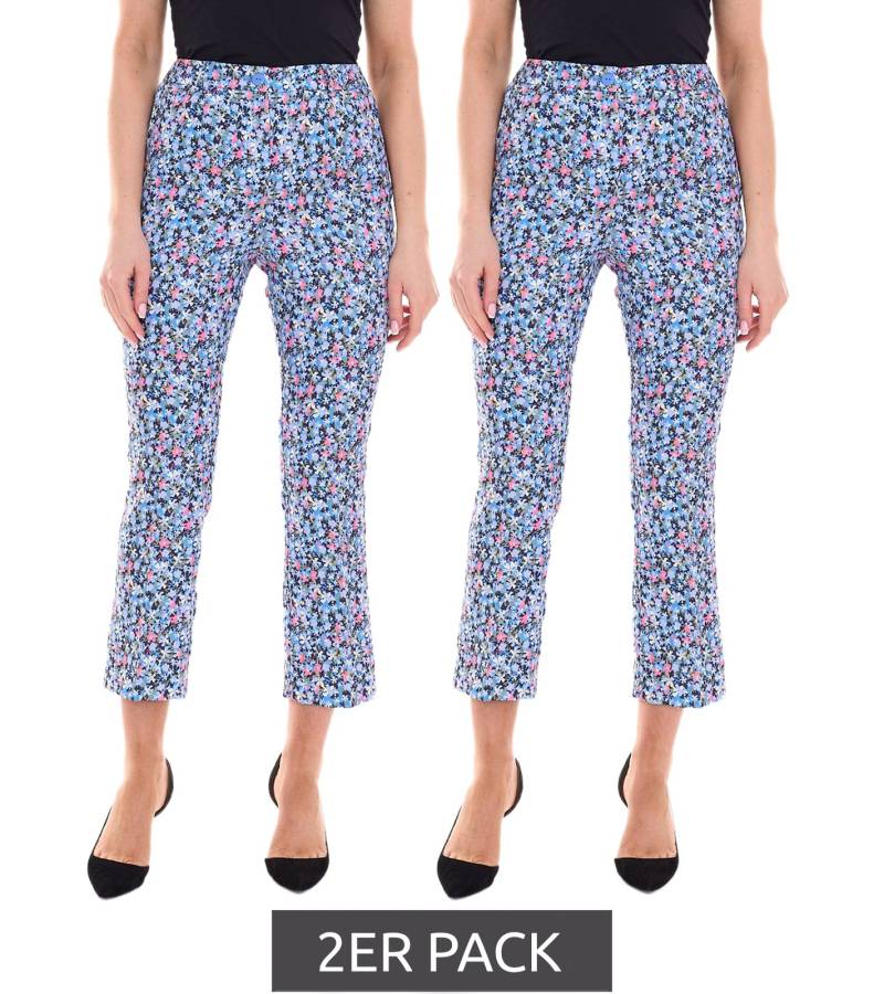 2er Pack Aniston CASUAL Damen 7/8-Hose lässige Sommer-Hose mit Blümchen-Muster Sparpack 17521410 Blau von Aniston