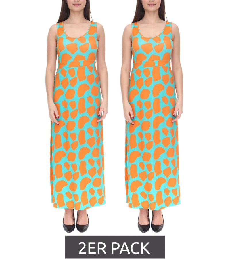 2er Pack Aniston CASUAL Damen Jersey-Kleid mit farbenfrohen Druck Maxi-Kleid Türkis/Orange von Aniston