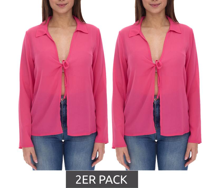 2er Pack Aniston SELECTED Damen Langarm-Bluse mit Bindeband Crinkle-Optik 63149957 Pink von Aniston