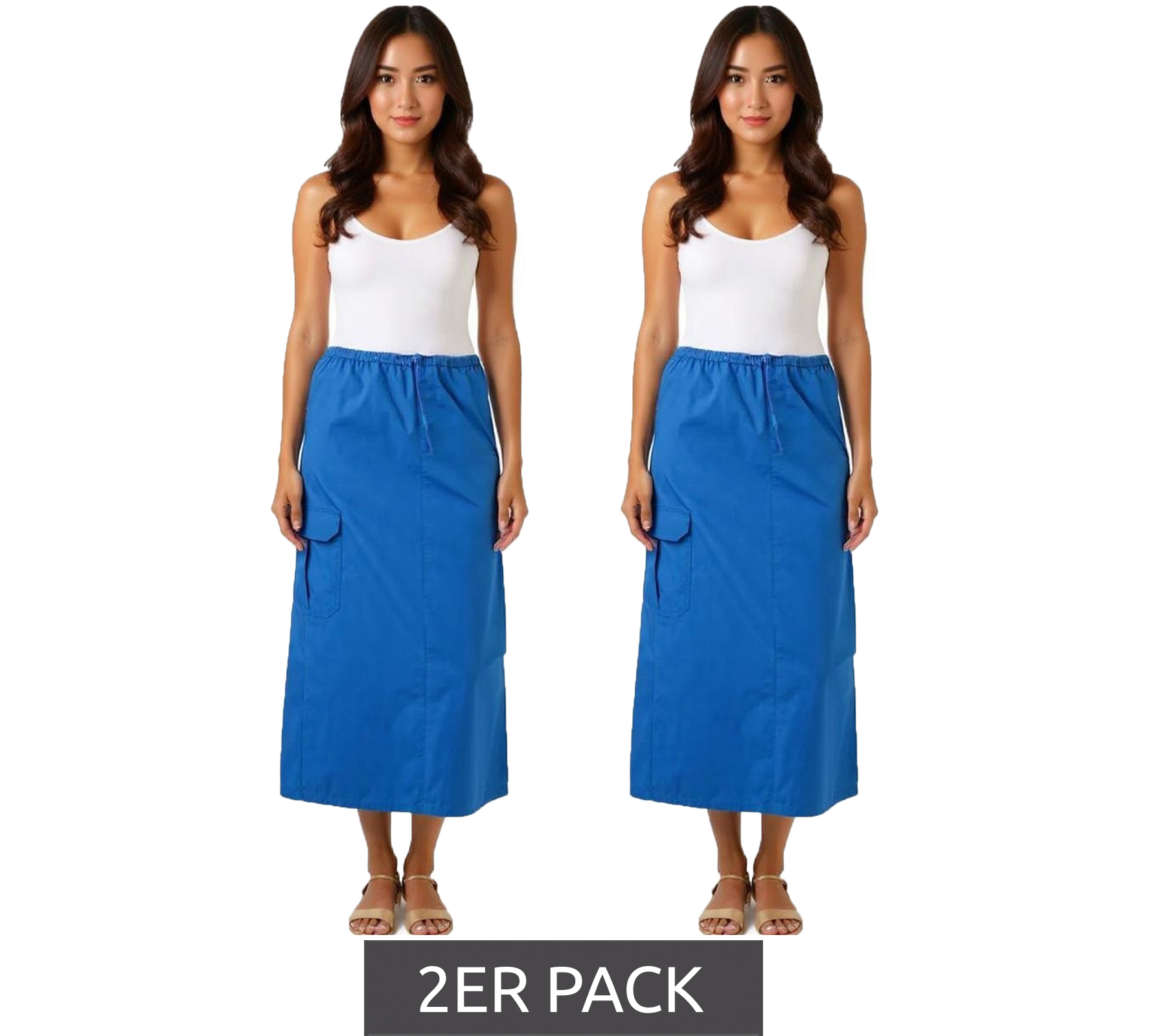 2er Sparpack Aniston CASUAL Damen Cargo-Rock Sommer-Rock Midi-Länge Baumwoll-Rock mit Gummizug 77100947 Blau von Aniston
