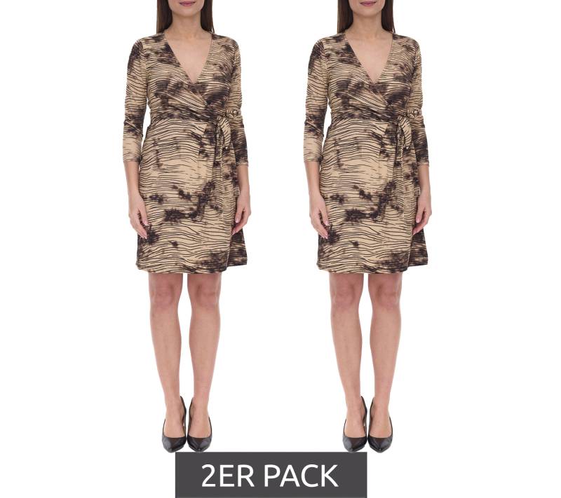 2er Sparpack Aniston CASUAL Damen Midi-Kleid Wickel-Kleid mit Animalprint 3/4 Arm 98257456 Beige/Schwarz von Aniston