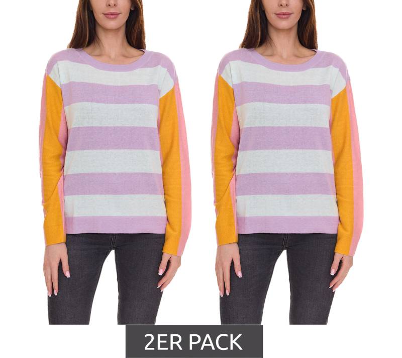 2er Sparpack Aniston CASUAL Pullover stylischer Damen Strick-Pullover im Colourblock-Look 51008313 Violett/Bunt von Aniston