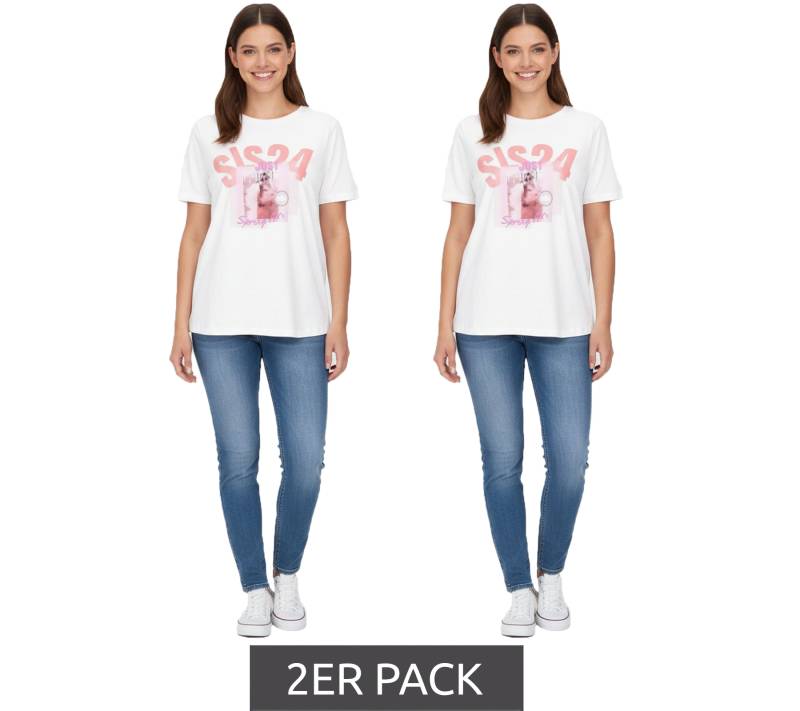 2er Sparpack Aniston CASUAL T-Shirt Damen Baumwoll-T-Shirt mit SIS24 Schriftzug Kurzarm 85719030 Ecru-Weiß von Aniston