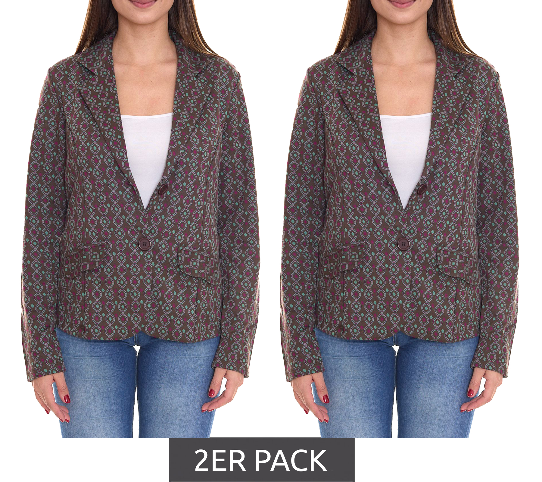 2er Sparpack Aniston CASUALS Damen Blazer Kurz-Jacke mit Knöpfen 56919808 Grün/Braun von Aniston