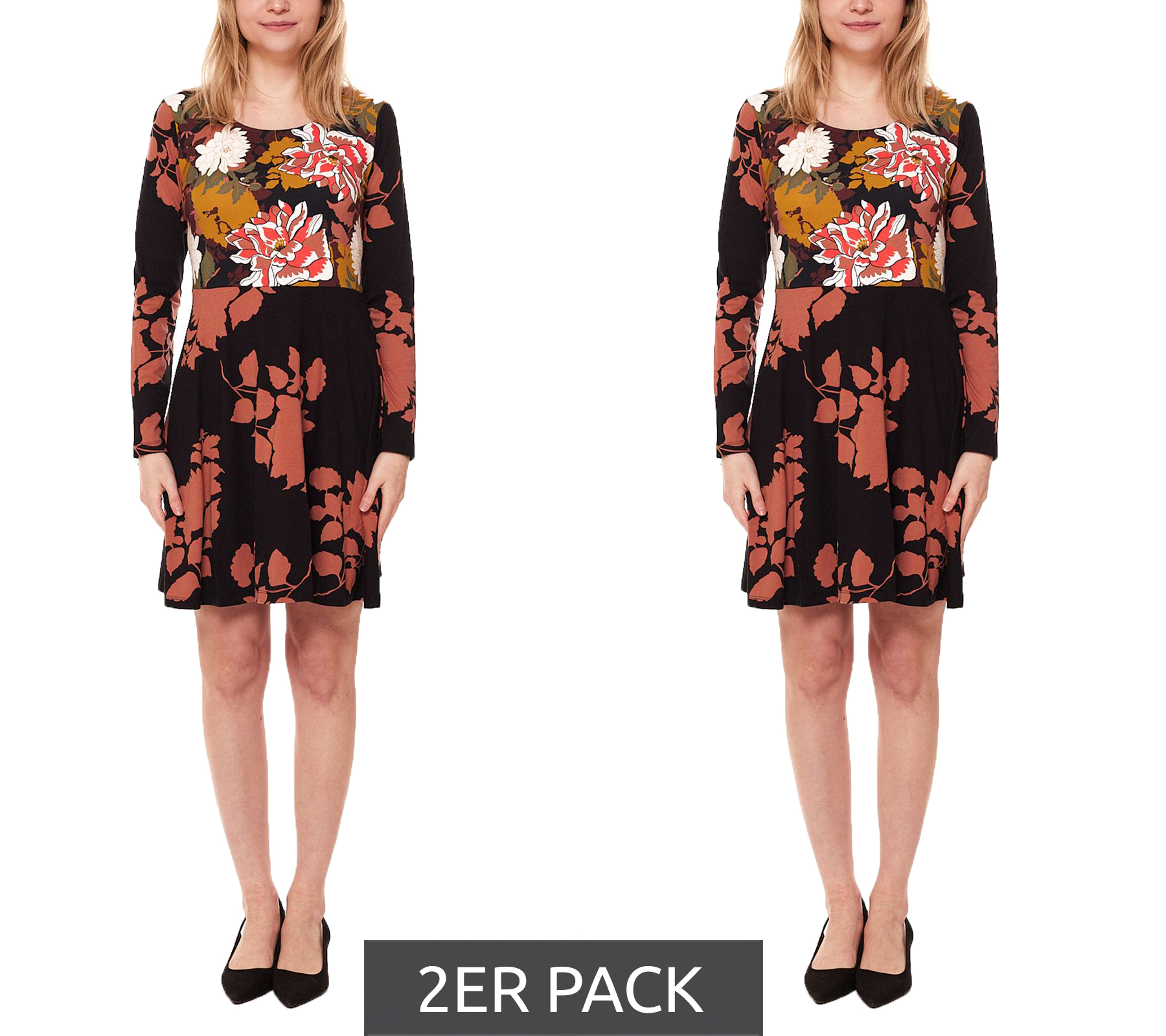 2er Sparpack Aniston Casual Mini-Kleid Damen Jersey-Kleid mit Blütendruck 68471124 Schwarz/Bunt von Aniston