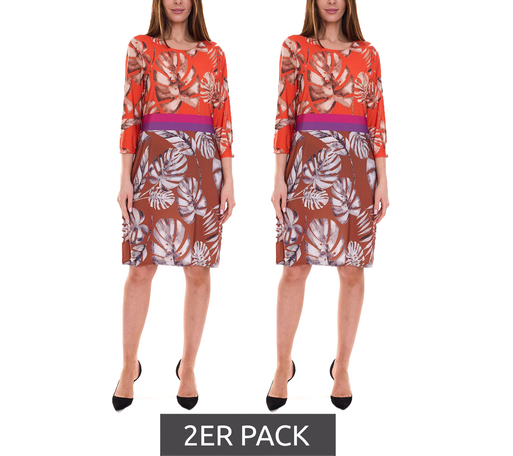 2er Sparpack Aniston SELECTED Damen Mini-Kleid schickes Rundhals-Kleid mit Allover-Muster 15201545 Bunt von Aniston