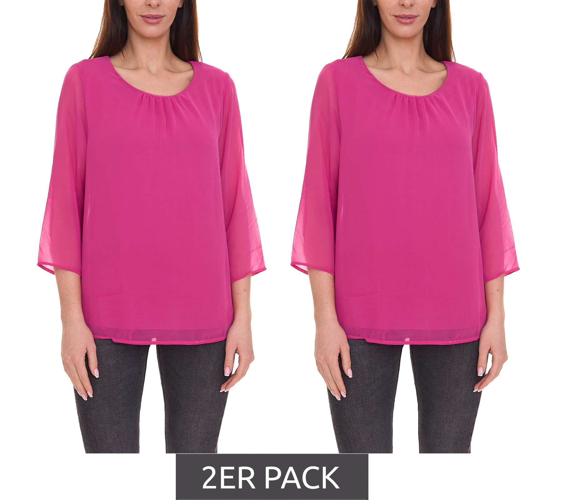 2er Sparpack Aniston SELECTED Damen modische Sommer-Bluse mit 3/4-Ärmeln 16113300 Pink von Aniston