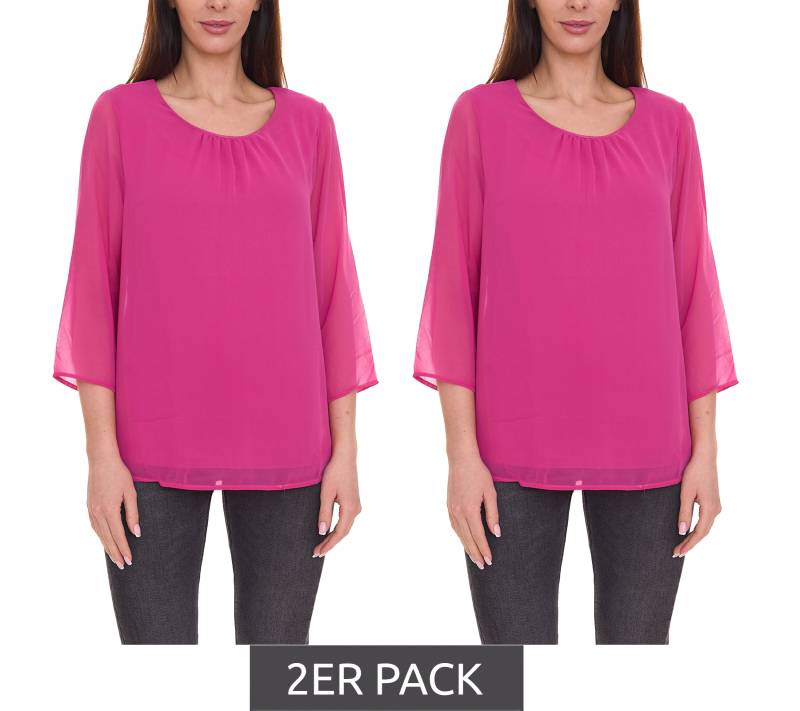 2er Sparpack Aniston SELECTED Damen modische Sommer-Bluse mit 3/4-Ärmeln 16113300 Pink von Aniston