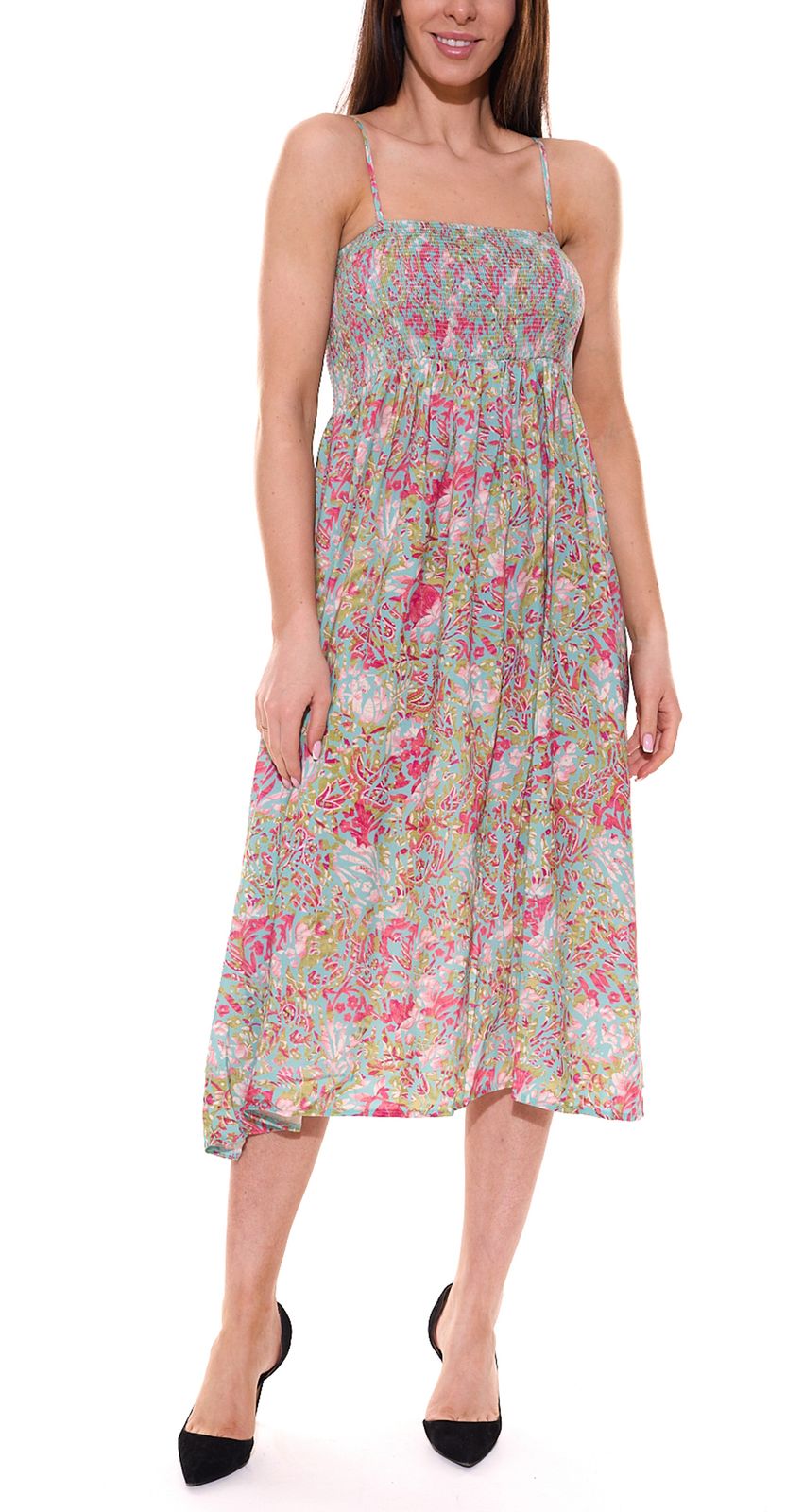 Aniston CASUAL 2 in 1 Midi-Kleid mit abnehmbaren Trägern auch als Rock tragbar Sommer-Kleid mit floralem Print 87089836 Grün/Bunt von Aniston