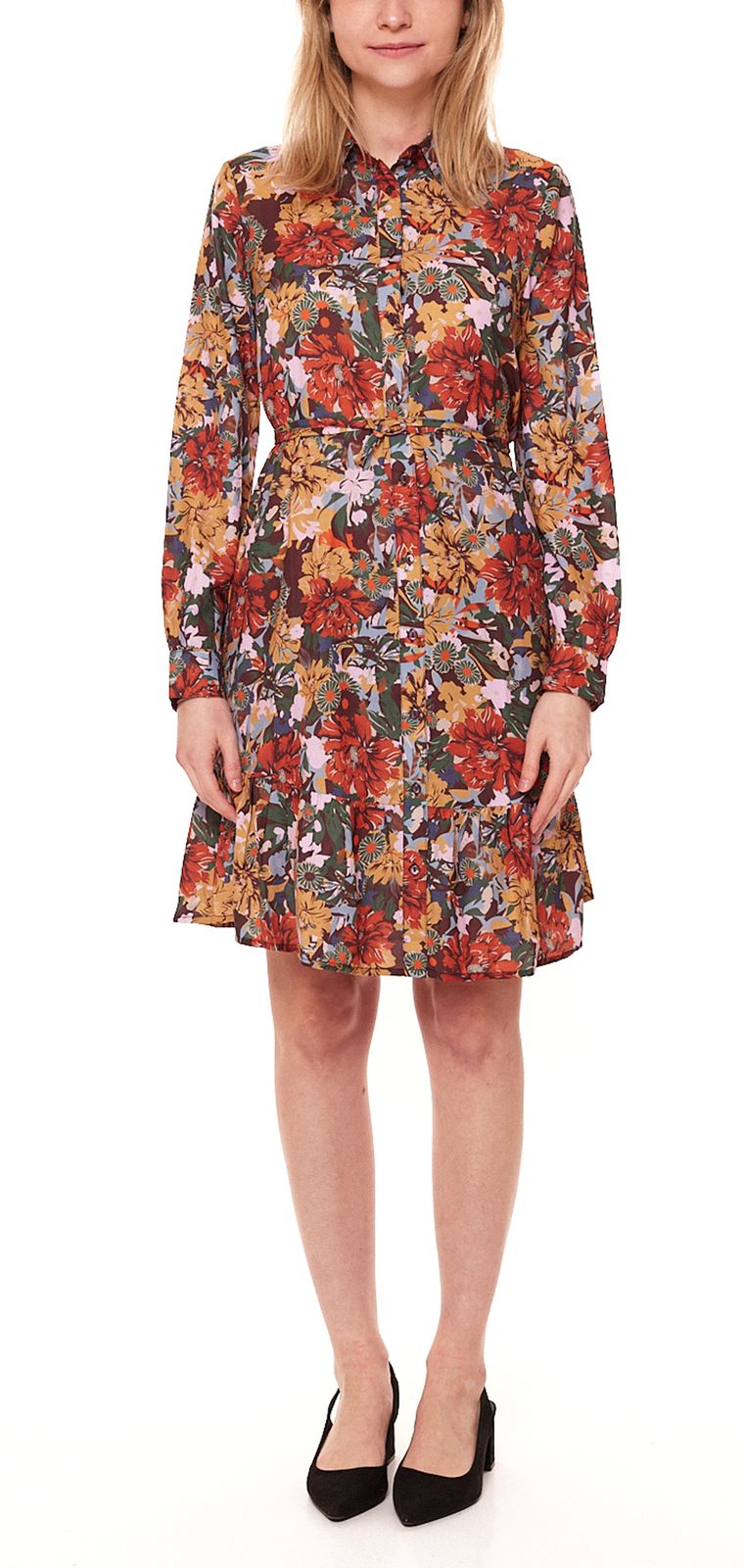 Aniston CASUAL Blusen-Kleid mit floralem Allover-Print Damen Midi-Kleid mit Taillen-Band 10452804 Rot/Bunt von Aniston