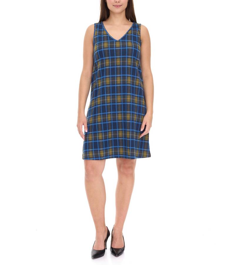 Aniston CASUAL Damen Kleid kariertes Sommer-Kleid ärmellos 13189530 Blau/Gelb von Aniston