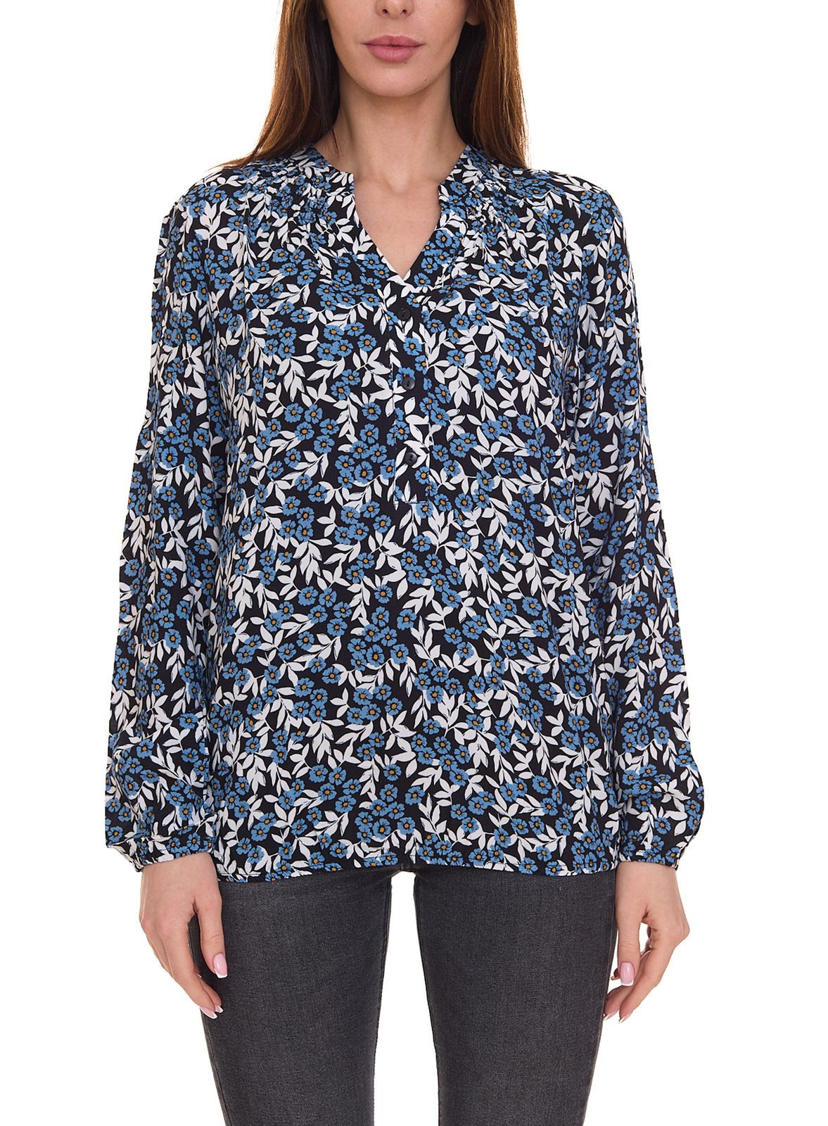 Aniston CASUAL Damen Langarm-Bluse mit Allover Blumen-Print 91054845 Blau von Aniston