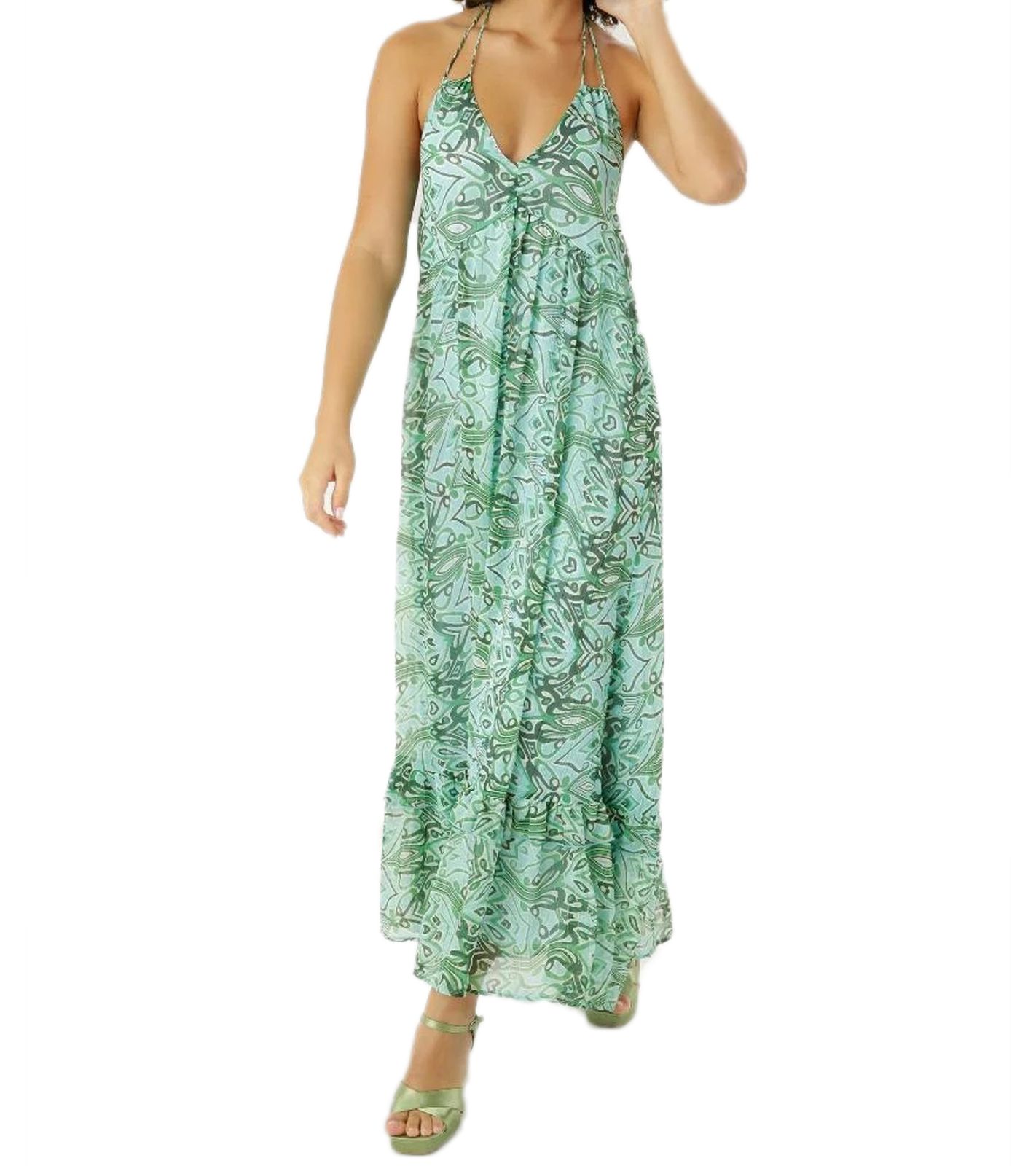 Aniston CASUAL Damen Maxi-Kleid rückenfrei Sommer-Kleid mit Allover-Print 83823237 Grün von Aniston
