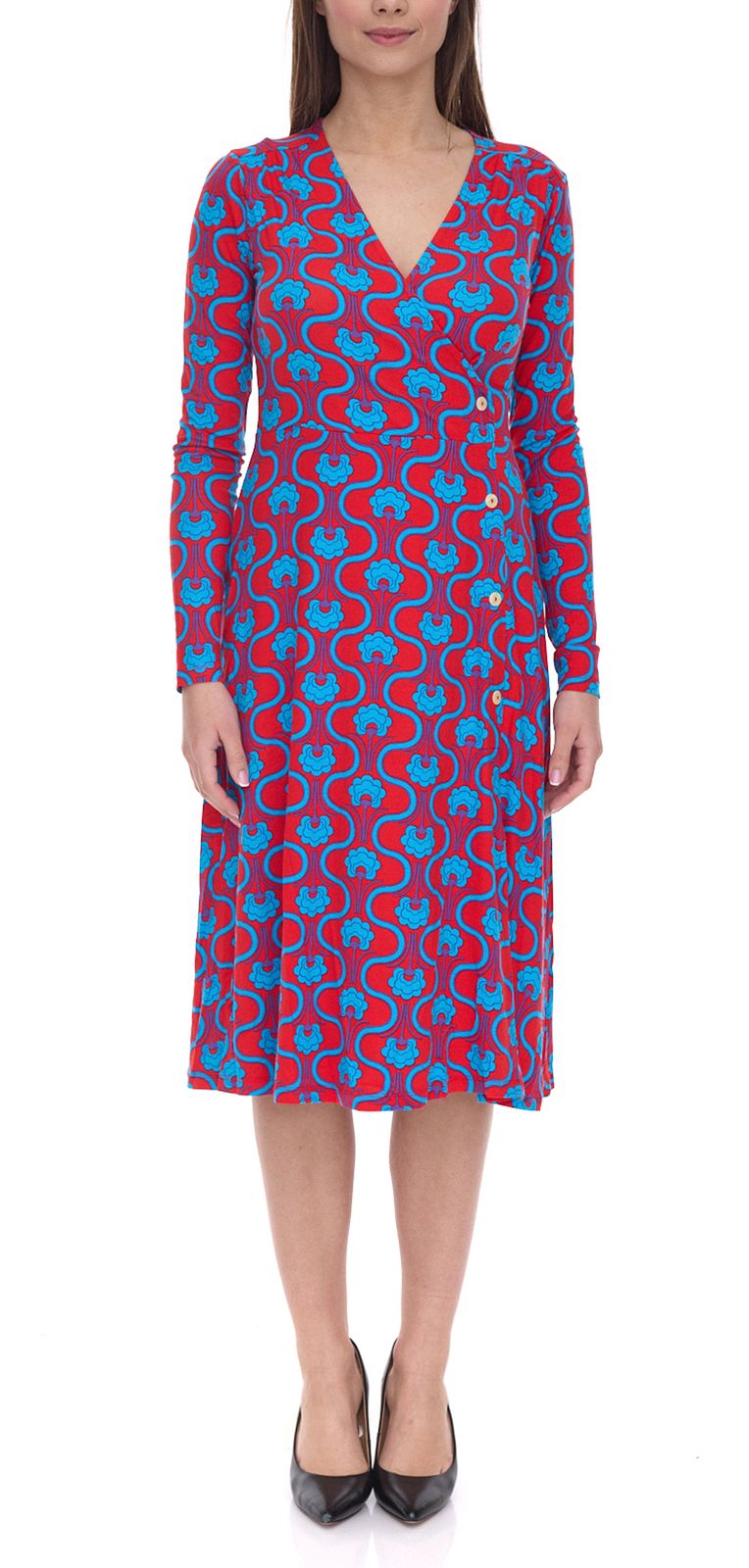Aniston CASUAL Damen Midi-Kleid Wickel-Kleid mit Blumenmuster Langarm 78981955 Rot/Bunt von Aniston