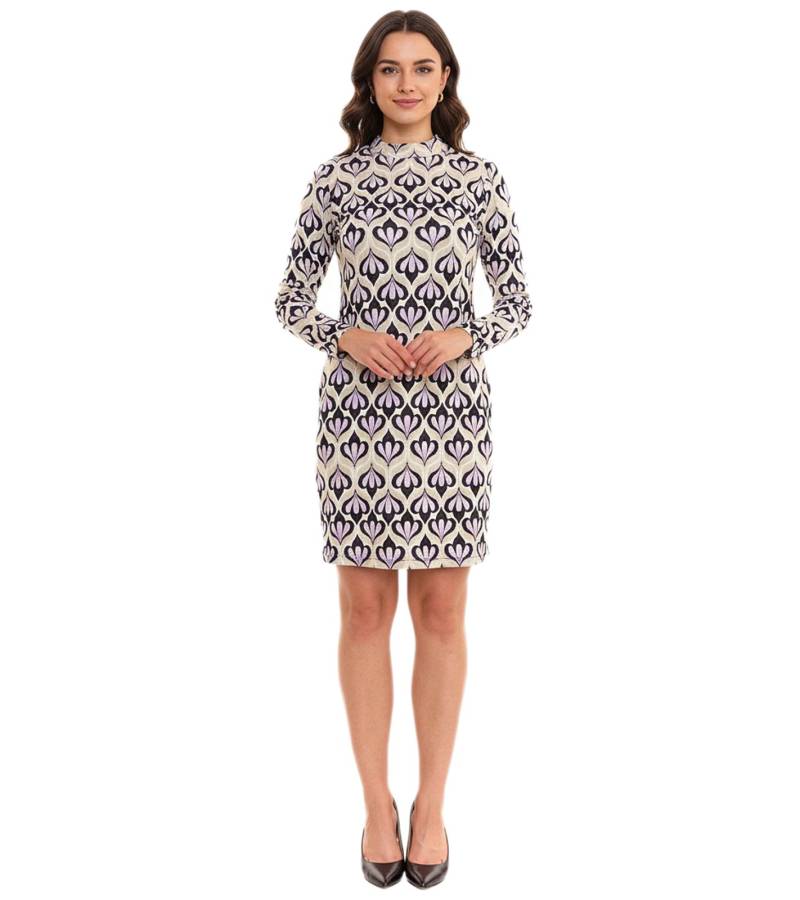 Aniston CASUAL Damen Midi-Kleid mit Allover-Print Langarm-Kleid mit Rückenausschnitt 86478136 Grün/Violett von Aniston