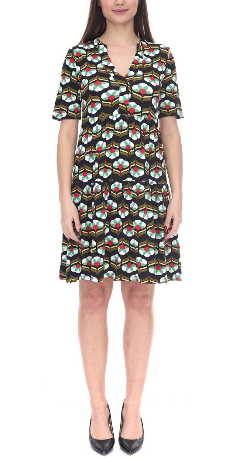Aniston CASUAL Damen Mini-Kleid ausgestelltes Sommerkleid im Retro-Look 8556 9430 Schwarz/Bunt von Aniston