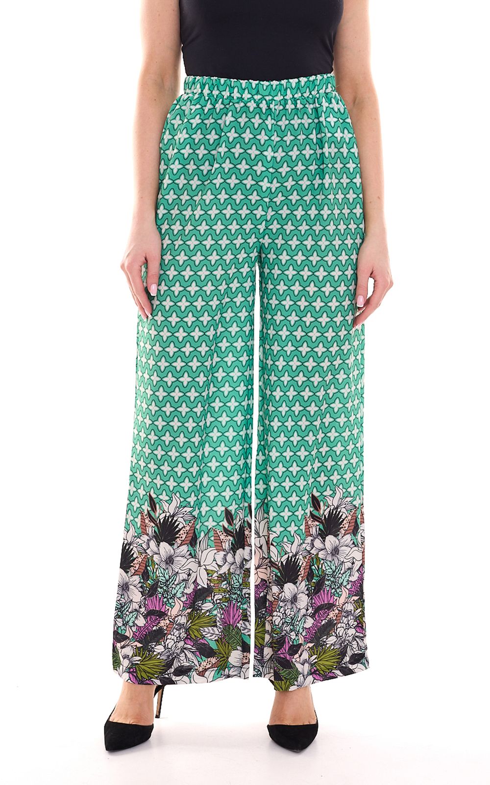 Aniston CASUAL Damen Schlupf-Hose bequeme Sommer-Hose mit Allover Blumen-Muster 76938501 Grün von Aniston