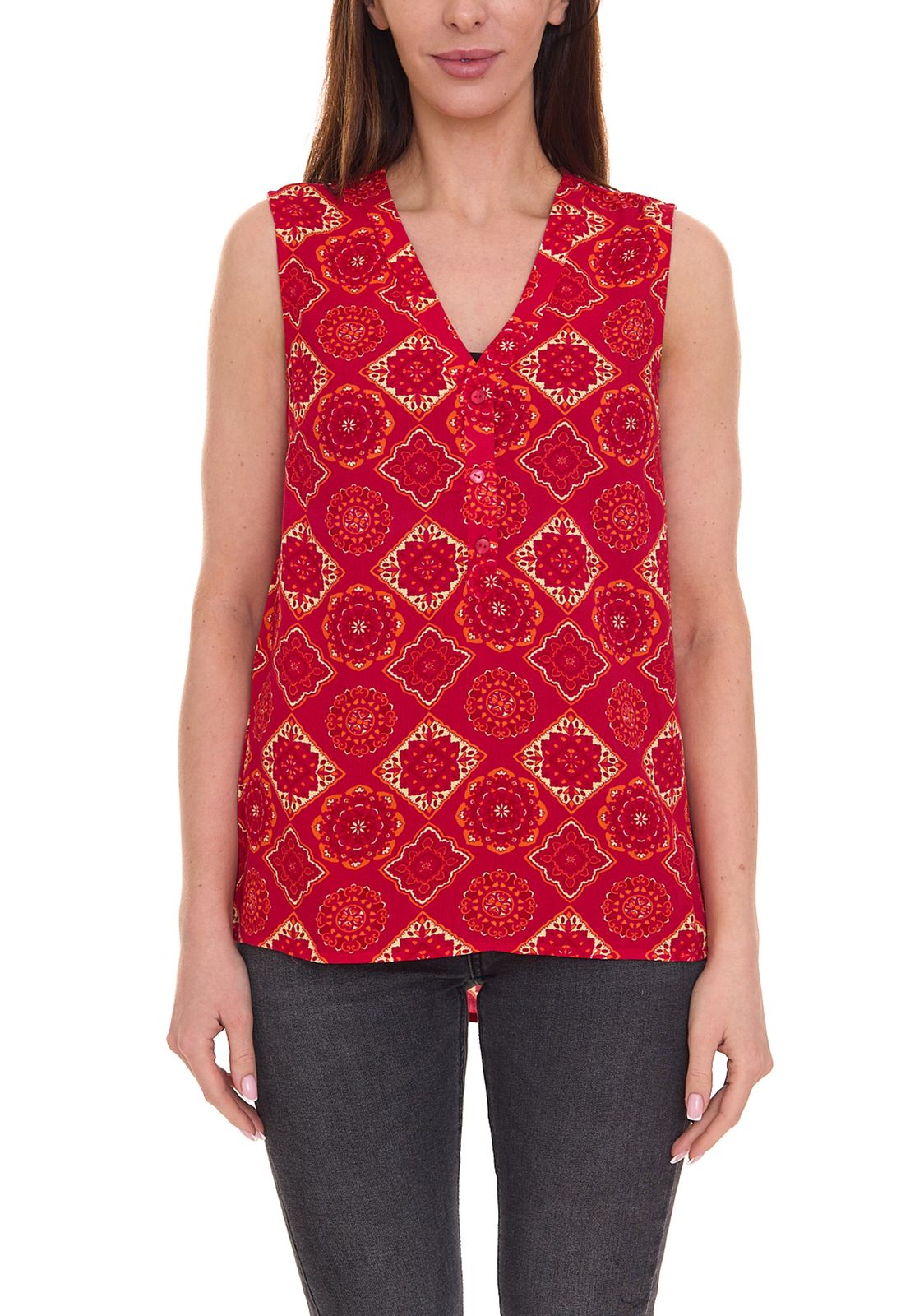 Aniston CASUAL Damen Schlupfbluse ärmellose Mode-Bluse mit Allover-Muster 74028346 Rot von Aniston