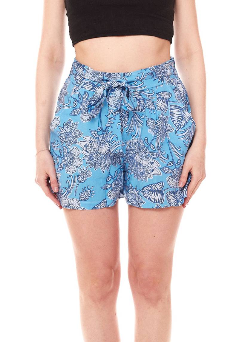 Aniston CASUAL Damen Shorts mit floralem Print kurze Sommer-Hose mit Bindeband 25771917 Blau von Aniston