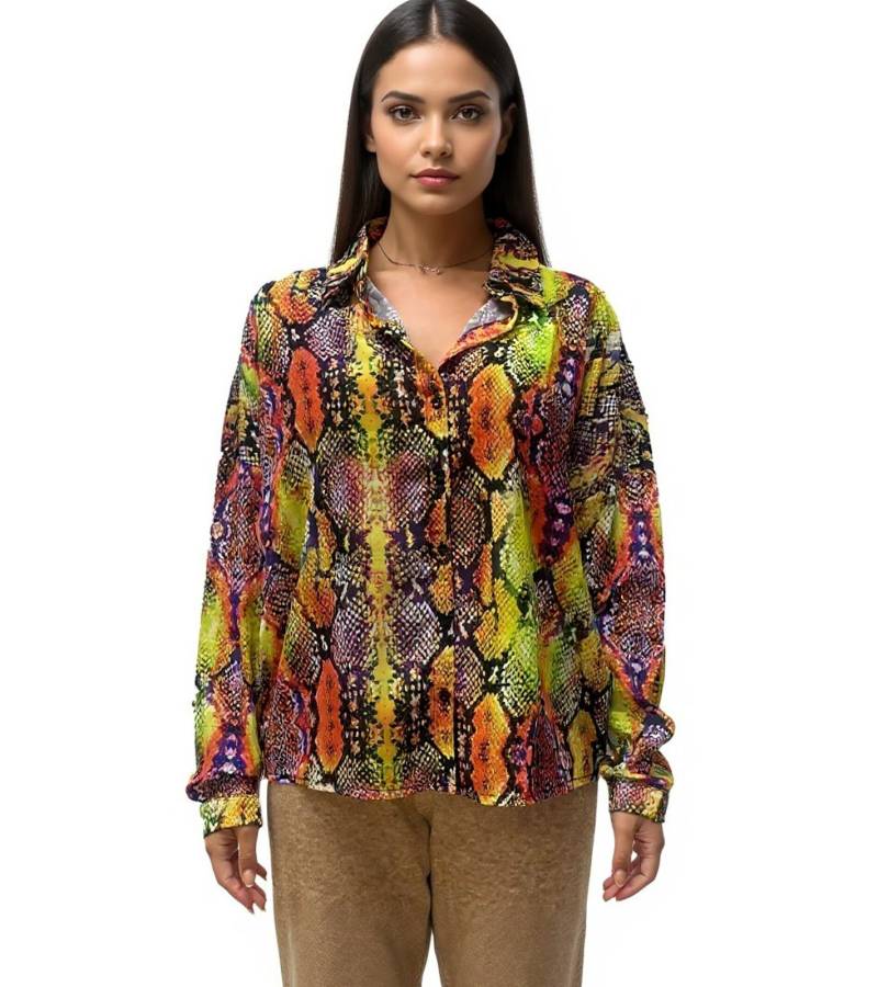 Aniston CASUAL Damen Sommer-Bluse mit stylischen Design Langarm-Shirt Frühlings-Bluse 78337452 Bunt von Aniston