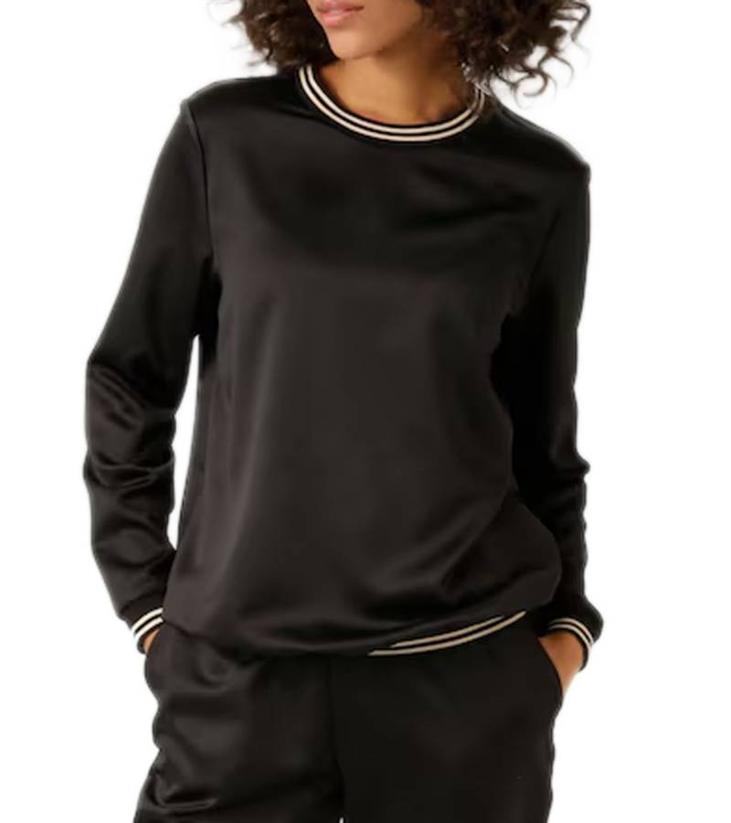 Aniston CASUAL Damen Sommer-Bluse schlichte Schlupf-Bluse Frühlings-Bluse Langarm-Shirt 28657116 Schwarz/Weiß von Aniston