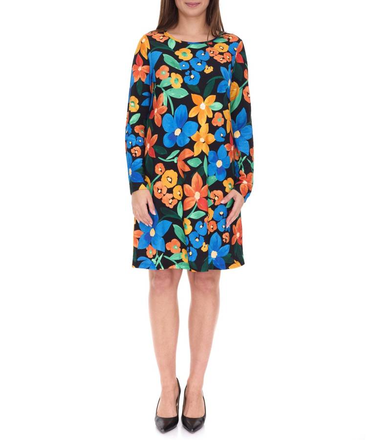 Aniston CASUAL Damen Sommer-Kleid mit Blumen-Print Mini-Kleid Langarm-Kleid 81651920 Schwarz/Gelb/Blau von Aniston