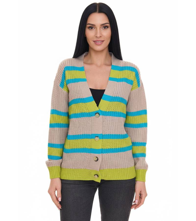 Aniston CASUAL Damen Strick-Jacke Cardigan mit Knopf-Verschluss 85595338 Beige/Blau/Grün von Aniston