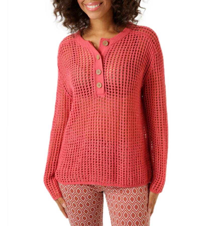 Aniston CASUAL Damen Strick-Pullover Grobstrick-Pullover mit Knopfleiste Langarm-Shirt 81819457 Rot von Aniston