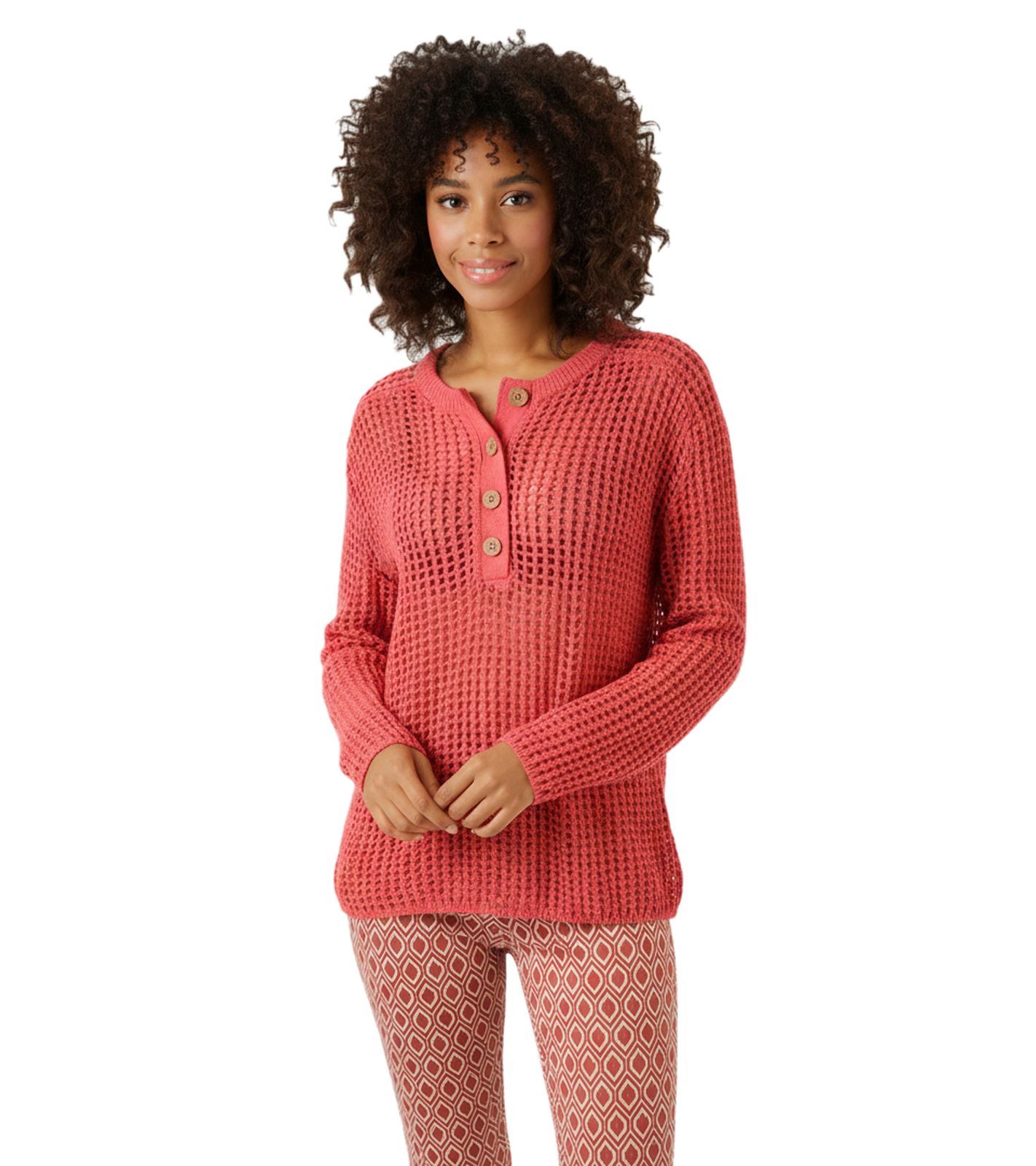 Aniston CASUAL Damen Strick-Pullover Grobstrick-Pullover mit Knopfleiste Langarm-Shirt 81819457 Rot von Aniston
