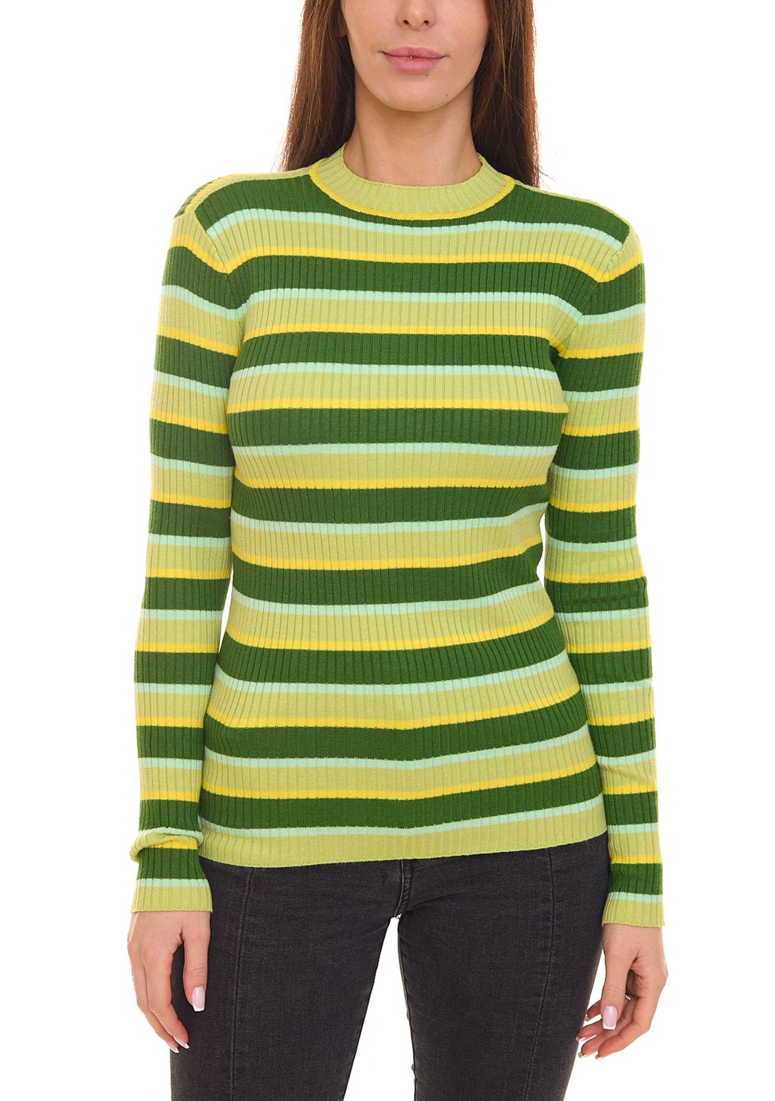 Aniston CASUAL Damen Strick-Pullover gestreifter Rundhals-Sweater 72679015 Grün von Aniston
